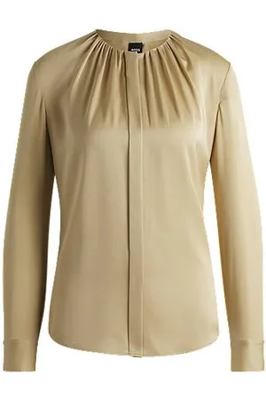 HUGO BOSS Collarless regular-fit blouse in stretch silk