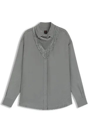 HUGO BOSS Oversized-fit blouse with logos and fringing