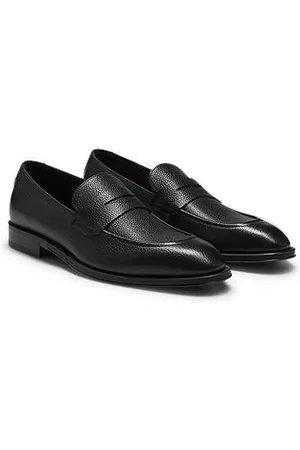 HUGO BOSS Apron-toe slip-on loafers in grained leather