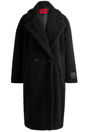 HUGO BOSS Double-breasted oversized-fit coat in faux fur