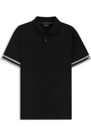 HUGO BOSS Slim-fit polo shirt in cotton with striped cuffs