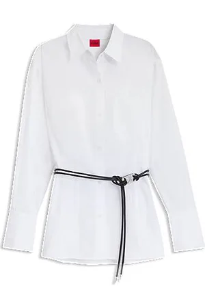 HUGO BOSS Slim-fit long-length blouse with faux-leather belt