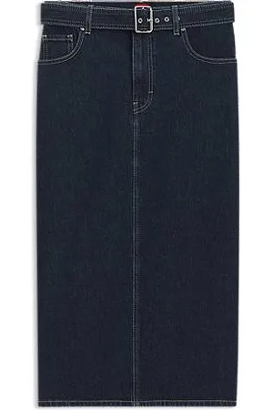 HUGO BOSS Midi-length denim skirt with buckled belt