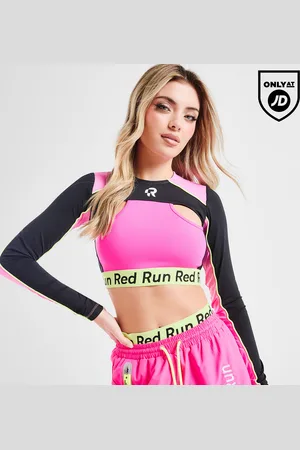 Red Run Activewear Twin Flame Cutout Long Sleeve Crop Top