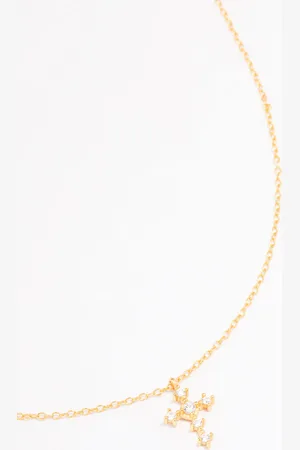Lovisa Gold Plated Cubic Zirconia Round Cross Chain Necklace
