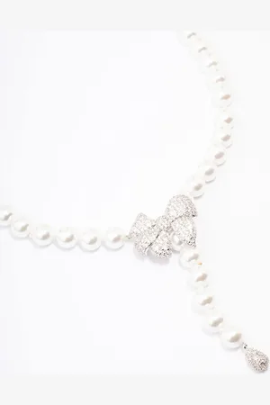 Lovisa Rhodium Cubic Zirconia Pearl Y-Shape Necklace