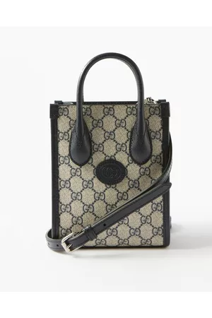 Gucci - Men - Leather and Webbing-Trimmed Monogrammed Coated-canvas Tote Bag Black