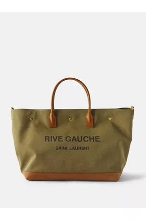 Beige Rive Gauche maxi linen-blend canvas tote, Saint Laurent