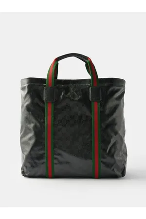 Gucci - Men - Leather and Webbing-Trimmed Monogrammed Coated-canvas Tote Bag Black