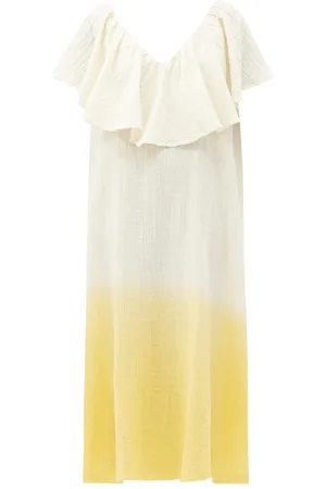 White Lulu asymmetric-hem cotton-gauze dress, Anaak