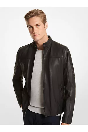 Michael kors men's store leather racer jacket