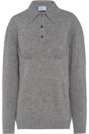 Prada Bra-Detailed Cashmere Polo Sweater - - L - Moda Operandi