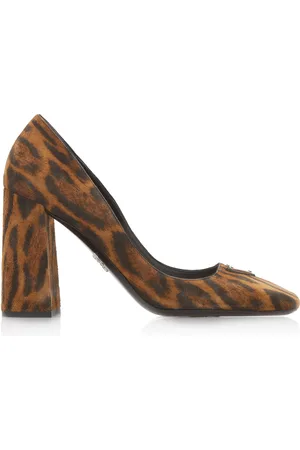Prada Logo-Detailed Leopard Suede Pumps - - IT 36 - Moda Operandi