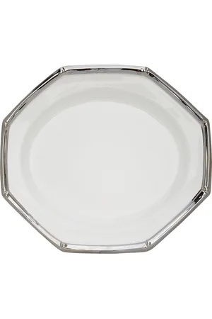 Moda Domus Bamboo Platinum-Trimmed Ceramic Oval Tray - - Moda Operandi