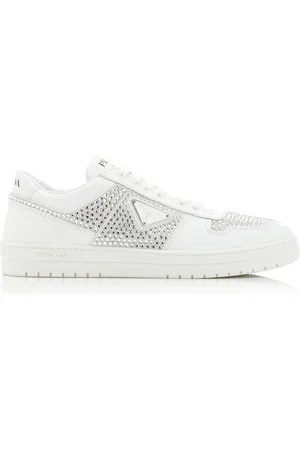 Prada Downtown Crystal-Embellished Leather Sneakers - - IT 39 - Moda Operandi