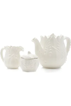 Moda Domus Lily Of The Valley Ceramic Teapot; Cream; and Sugar Set - - Moda Operandi