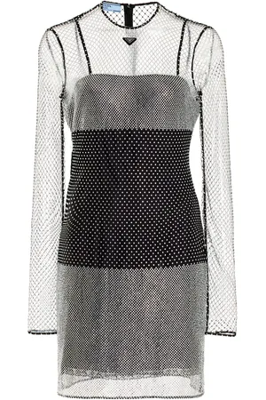 Prada Crystal-Embellished Mesh Mini Dress - - IT 38 - Moda Operandi