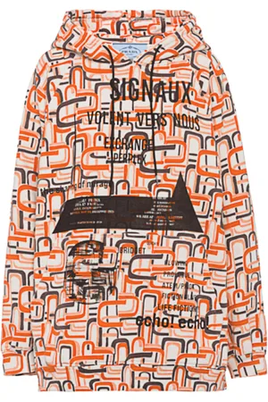Prada Drawstring Printed Cotton Hooded Sweatshirt - Black/white - XS - Moda Operandi
