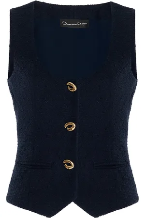 Oscar de la Renta Sleeveless Scoop Neck Cotton Tweed Gilet - - US 8 - Moda Operandi