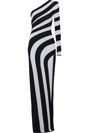 Balmain Asymmetric Knit Maxi Dress - Black/white - FR 40 - Moda Operandi