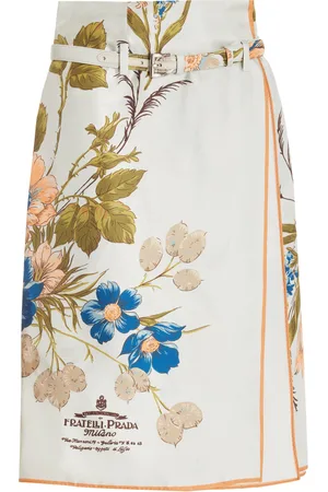 Prada Belted Floral-Twill Midi Scarf Skirt - - IT 36 - Moda Operandi