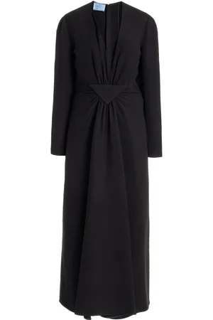 Prada Long Deep V-Neck Cady Maxi Dress - - IT 36 - Moda Operandi