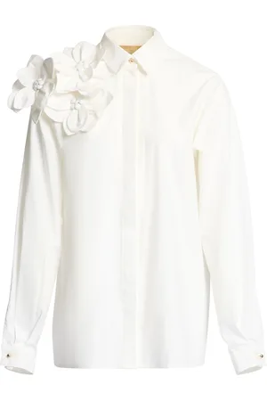 Elie saab Floral-Appliquéd Cotton Poplin Shirt - - FR 38 - Moda Operandi