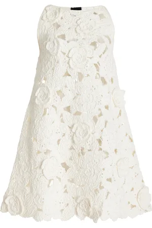 Oscar de la Renta Gardenia Crocheted Cotton Mini Trapeze Dress - - L - Moda Operandi