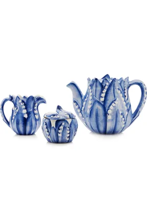 Moda Domus Lily Of The Valley Ceramic Teapot; Cream; and Sugar Set - - Moda Operandi
