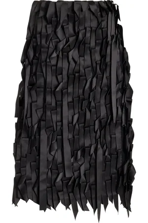 Prada Ribbon-Embroidered Sablé Midi Skirt - - IT 36 - Moda Operandi