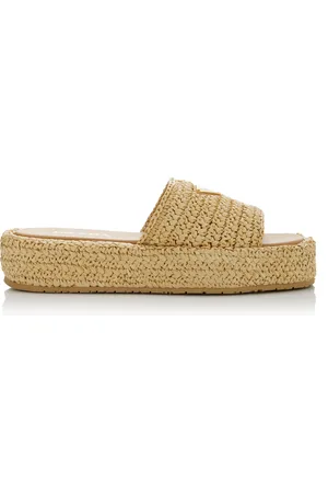 Prada Logo-Detailed Raffia Slide Sandal - - IT 41 - Moda Operandi