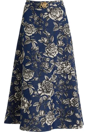 Oscar de la Renta Printed Stretch-Denim Midi Skirt - - US 6 - Moda Operandi
