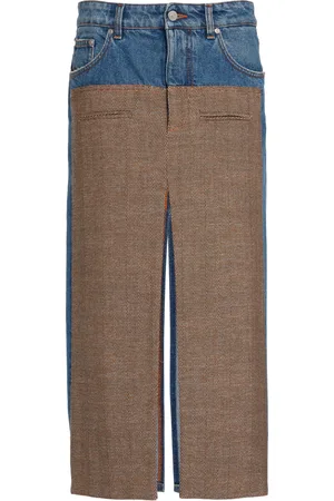 Stella McCartney Tweed-Paneled Denim Midi Skirt - - XS - Moda Operandi