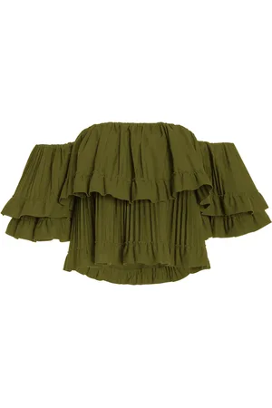 BRANDON MAXWELL Exclusive Pleated Poplin Cropped Top - - US 8 - Moda Operandi
