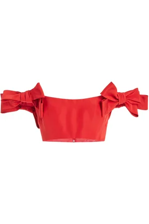 MONIQUE LHUILLIER Bow-Detailed Silk Faille Cropped Top - - US 0 - Moda Operandi