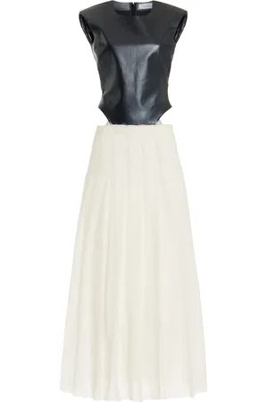 GABRIELA HEARST Mina Leather and Wool-Cashmere Maxi Dress - Black/white - IT 40 - Moda Operandi