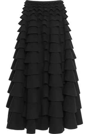 VALENTINO GARAVANI Tiered Ruffle Wool-Blend Midi Skirt - - M - Moda Operandi