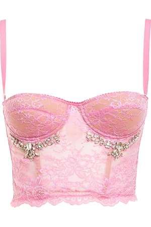 Des Phemmes Crystal-Embellished Lace Bustier Crop Top - - XS - Moda Operandi