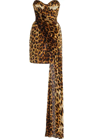 HALPERN Leopard-Print Draped Velvet Bustier Mini Dress - - FR 34 - Moda Operandi