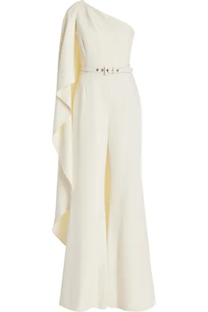 MONIQUE LHUILLIER Draped One-Shoulder Crepe Jumpsuit - - US 8 - Moda Operandi