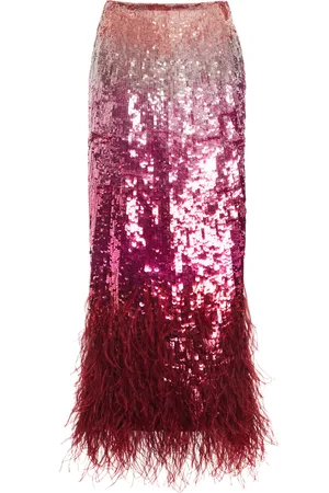 VALENTINO GARAVANI Feather-Trimmed Tulle Midi Skirt - - IT 42 - Moda Operandi