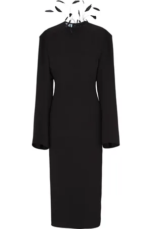 Prada Feather-Embellished Sable Midi Dress - - IT 44 - Moda Operandi