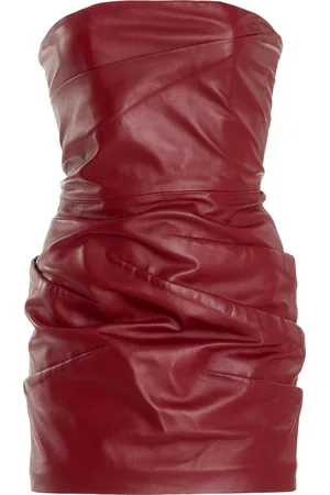 The Attico Ruched Leather Strapless Mini Dress - - IT 36 - Moda Operandi