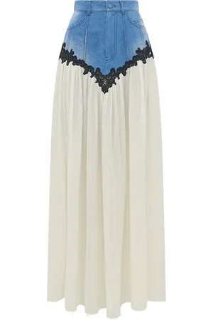 GABRIELA HEARST Leigh Lace-Trimmed Cotton-Linen Denim Maxi Skirt - - IT 38 - Moda Operandi