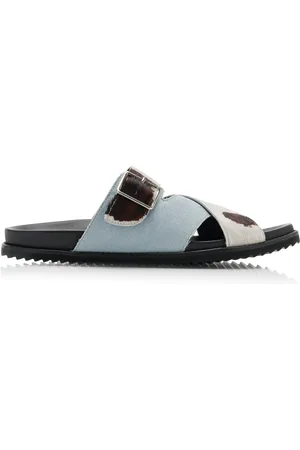 Freda Salvador River Criss-Cross Calfhair-Denim Combo Sandals - - US 7 - Moda Operandi