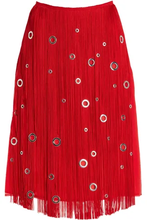 Prada Hand-Studded Fringe Midi Skirt - - IT 42 - Moda Operandi