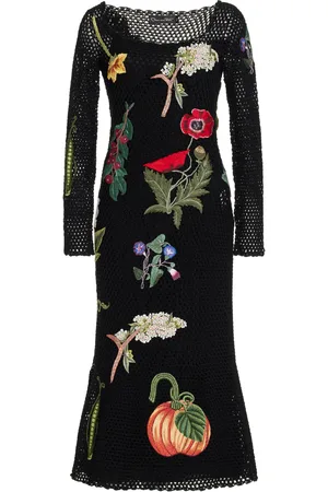 Oscar de la Renta Floral-Embroidered Crocheted Cotton Midi Dress - - M - Moda Operandi