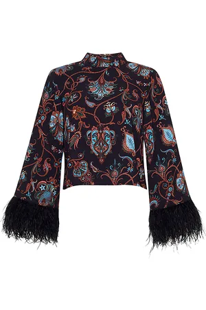 Cara Cara Vida Ostrich-Trimmed Crepe Top - - XXL - Moda Operandi