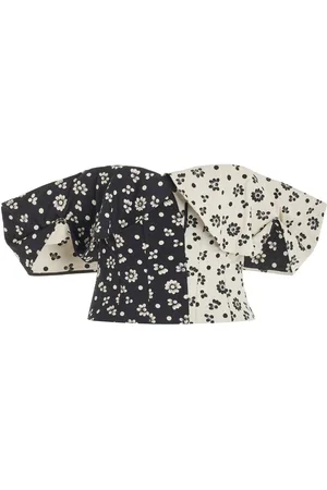 Rosie Assoulin Flap Around The Edges Printed Cotton-Blend Crop Top - Black/white - US 10 - Moda Operandi