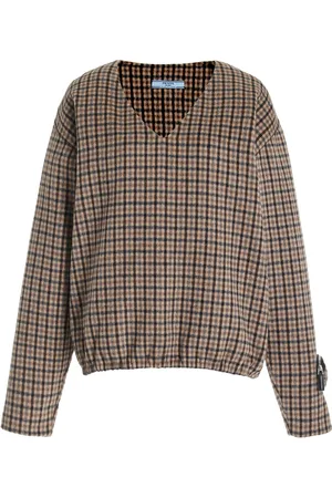 Prada Oversized Checked Cashgora Sweater - - IT 38 - Moda Operandi